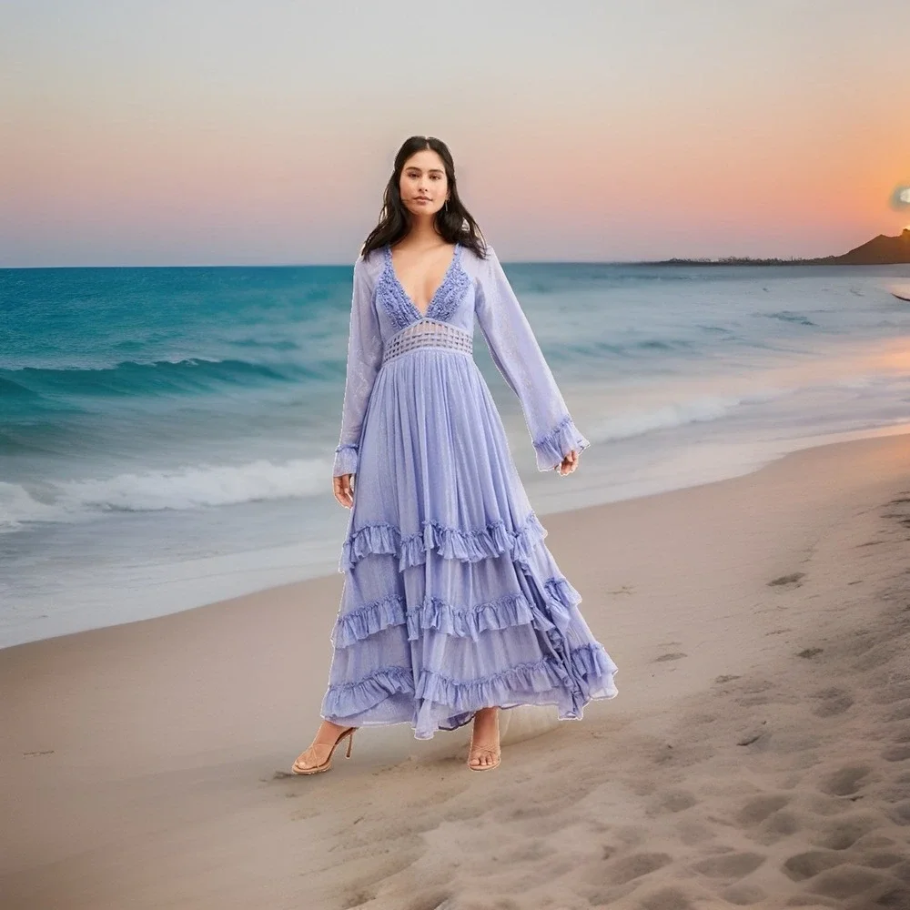 NEW Free People Seraphina Tiered Maxi Dress Electric Blue Medium/M $350 Stunning